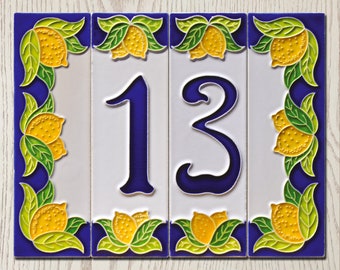 Creazioni Luciano, House Numbers/Civic Letters LEMONS (4.7 x 15 cm) (1.8'' x 5.9'') in relief ceramic, Handmade in Italy.