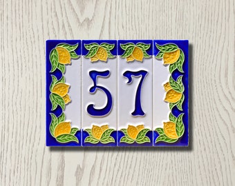 Creazioni Luciano, House Numbers/Civic Letters "LIMONI MIGNON" (3.3 x 10 cm) (1.2'' x 3.9'') in relief ceramic, Handmade in Italy.