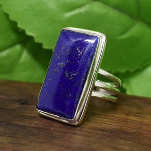 Handmade Lapis Lazuli Ring, 925 Sterling Silver Ring, Rectangle Gemstone Ring, Blue Color Gemstone, Triple Band Ring, Gemstone Jewelry, Sale