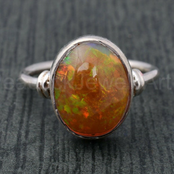 Firey Ethiopian Opal Gemstone, 925 Sterling Silver, Handmade Ring, Simple Ring, Oval Gemstone, Cabochon Gemstone, Big Gemstone, Unisex Ring