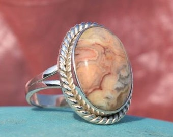 Crazy Lace Agate Ring, Sterling Silver Ring, Gemstone Ring, 925 Silver Ring, Handmade Ring, Gift for Her, Statement Ring, Christmas Gift