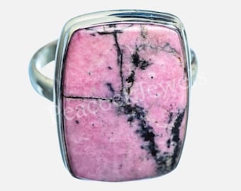 Pink Rhodonite Ring, Cushion Rhodonite, Rhodonite Jewelry, Natural Gemstone, Made For her, Gift, Can Be Personalized, Sale