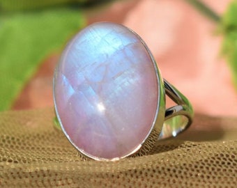 Natural Pink Moonstone Ring, 925 Sterling Silver Ring, Oval Moonstone Gemstone Ring, Split Band Ring, Can Be Personalized, Statement Ring