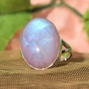 Natural Pink Moonstone Ring, 925 Sterling Silver Ring, Oval Moonstone Gemstone Ring, Split Band Ring, Can Be Personalized, Statement Ring