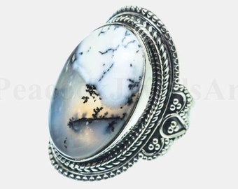 Dendritic Opal Ring, Artisan Silver Ring, Opal Jewelry, Wedding Ring, Womens Ring, Gift for her, Statement Ring, New Year Gift, Designer