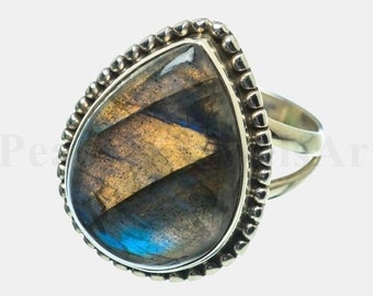 Silver Labradorite Ring, Labradorite Jewelry, 925 Silver Ring, Pear Ring, Gift for Her, Promise Ring, Boho Ring, Wife Gift, Christmas Offer