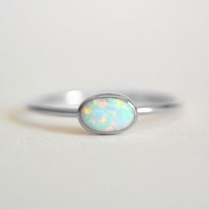 Ethiopian Opal Ring, 925 Sterling Silver, Opal Jewelry, Oval Gemstone Ring, Simple Band Ring, Christmas Gift, Sale, Can Be Personalized