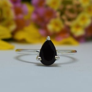 Pear Black Onyx Ring, Black Onyx Ring, 925 Sterling Silver Ring, Prong Setting, Handmade Ring, Statement Ring, Halloween Jewelry, 925 Silver