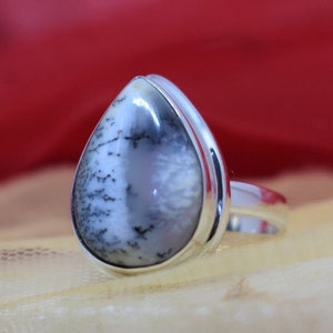 Beautiful Dendritic Opal Ring, 925 Sterling Silver Ring, Pear Gemstone, White Gemstone Ring, Natural Dendritic Opal, Can Be Personalized