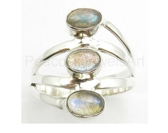 Labradorite Wedding Ring, MultiStone Ring, 925 Sterling Silver, Statement Ring, Natural Gemstone, Unique Ring, Healing Stone, Ready To Ship