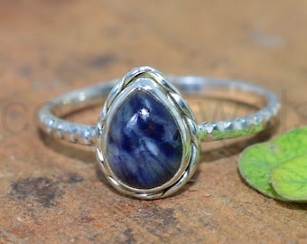 Sodalite Ring, 925 Sterling Silver, Affordable Ring, Bohemian Jewelry, Proposal Ring, Pear Gemstone, Statement Ring, Gift For Women