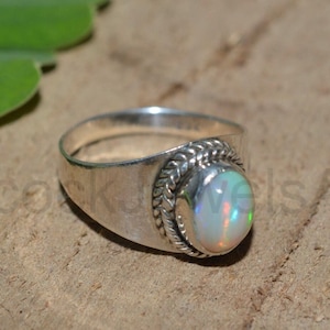 Ethiopian Opal Gemstone, 925 Sterling Silver, Wide Band Ring, Designer Bezel, Women Jewelry, Statement Ring, Affordable Ring, Ready To Ship