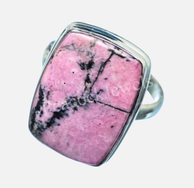 Pink Rhodonite Ring, Cushion Rhodonite, Rhodonite Jewelry, Natural Gemstone, Made For her, Gift, Can Be Personalized, Sale image 2