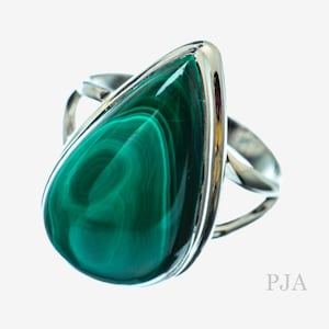 Handmade Malachite Ring, 925 Sterling Silver, Pear Gemstone, Green Color Stone, Split Band Ring, Handmade Gemstone Ring, Made For Her