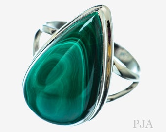 Handmade Malachite Ring, 925 Sterling Silver, Pear Gemstone, Green Color Stone, Split Band Ring, Handmade Gemstone Ring, Made For Her