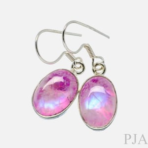 Pink Moonstone Earrings, 925 Sterling Silver, Oval Shape, Pink Color Stone, Silver Earrings, Handmade Silver Gift, Stone Earrings, Sale