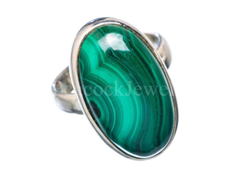 •MALACHITE - OVAL• simple bezel silver ring (size 8)