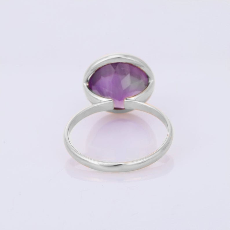 Purple Amethyst Ring Sale Christmas Gift Single Band Ring Ready To Ship Statement Ring Simple Amethyst Ring Round Gemstone Ring