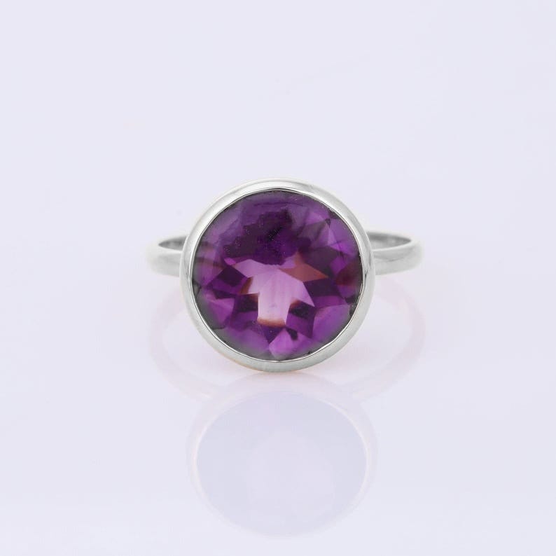 Purple Amethyst Ring Sale Christmas Gift Single Band Ring Ready To Ship Statement Ring Simple Amethyst Ring Round Gemstone Ring