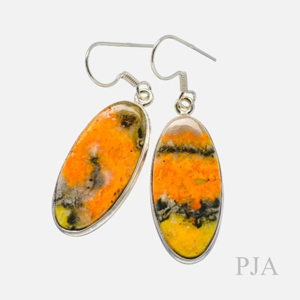 Bumble Be Jasper Earrings, 925 Sterling Silver, Oval Shape, Yellow Color Stone, Natural Gemstone Earrings, Personalization Available, Sale