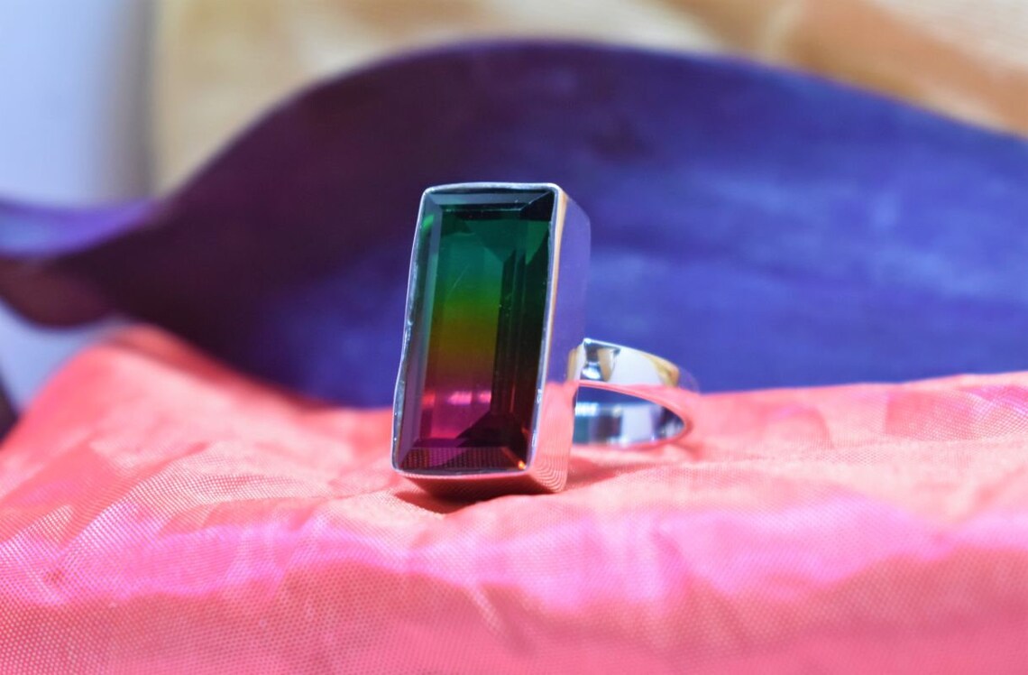Natural Watermelon Tourmaline Ring Watermelon Quartz Jewelry Etsy