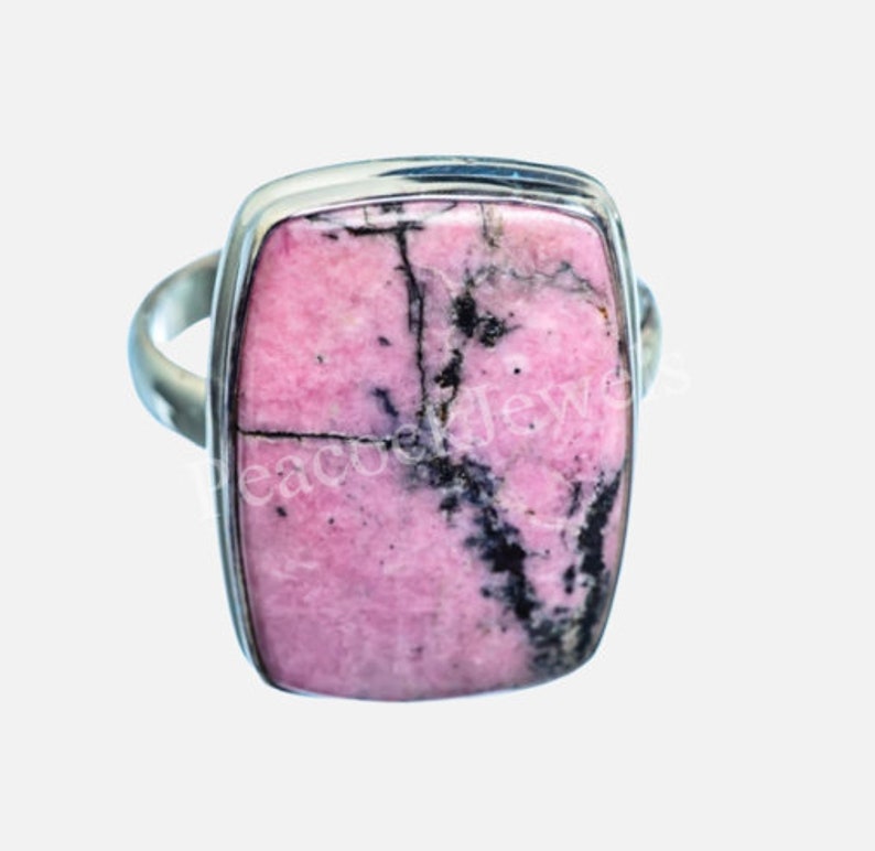 Pink Rhodonite Ring, Cushion Rhodonite, Rhodonite Jewelry, Natural Gemstone, Made For her, Gift, Can Be Personalized, Sale image 1