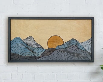 Boho Wood Mountains Wall Art, Carved Geometric Decor