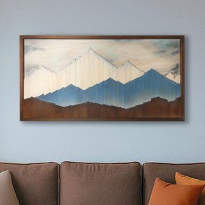 3D Wood Mountain Wall Art, Mountain Range Decor image 1