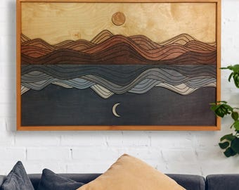 Day and Night Wood Wall Art – Sun and Moon Boho Home Decor
