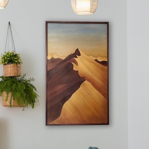Mountain Wooden Wall Art – Handmade Rustic Wall Decor, Mountain Range Landscape, Wood Wall Decoration,