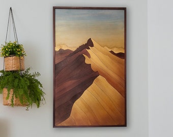 Handmade Mountain Wooden Wall Art – Rustic Landscape Decor