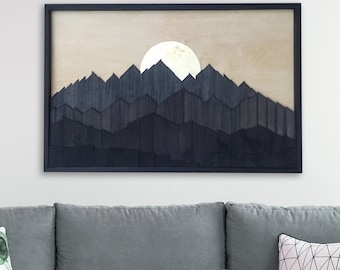 Wood Mountain Wall Art, Handmade Wooden Wall Artwork