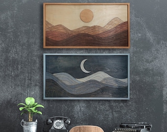 Boho Wood Wall Art Set: Day and Night Geometric Wall Decor