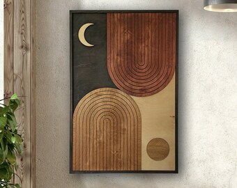 Geometric Wood Wall Art – Boho Mid-Century Modern Home Decor