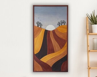 Fields Wooden Wall Art, Colorful Landscape Home Decor