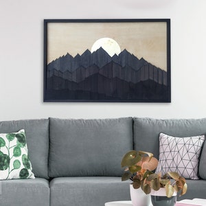 Golden Sunset. Wood Mountains Wall Art, Wood wall art, 3D Wood Mosaic, Wood mountain wall decor