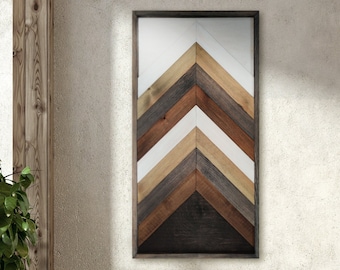 3D Wood Chevron Wall Art, Wooden Wall Mosaic