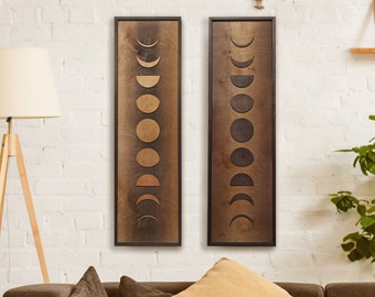 Wood Moon Phases Wall Art, Celestial Home Decor,