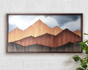 Wood Mountains Wall Art, 3D Wood Mosaic, Wood mountain wall decor