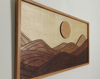 Mountains Wood Wall Art, Textured Wood Painting