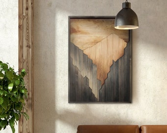 Wooden Mountains Wall Art, 3D Wood Mosaic, Wood mountain wall decor