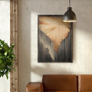 Wooden Mountains Wall Art, 3D Wood Mosaic, Wood mountain wall decor
