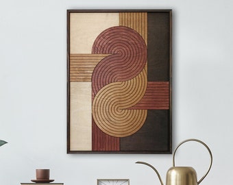 Mid Century Geometric Wood Wall Art, Boho Home Decor