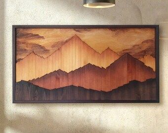 Wood Mountains Wall Art, Wood wall art, 3D Wood Mosaic, Wood mountain wall decor