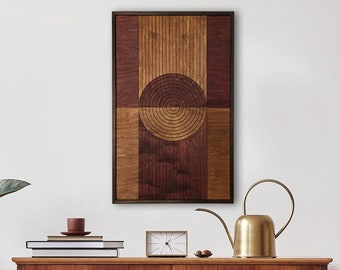 Mid Century Modern Wood Wall Art, Geometric Artwork