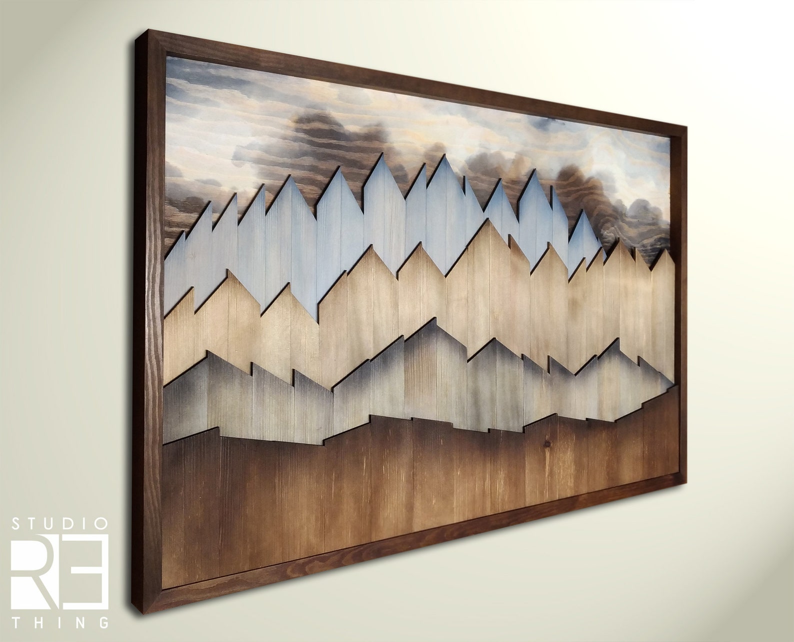 Large Mountains Wall Art 3D Wood Mosaic Mountains Wall Decor Etsy