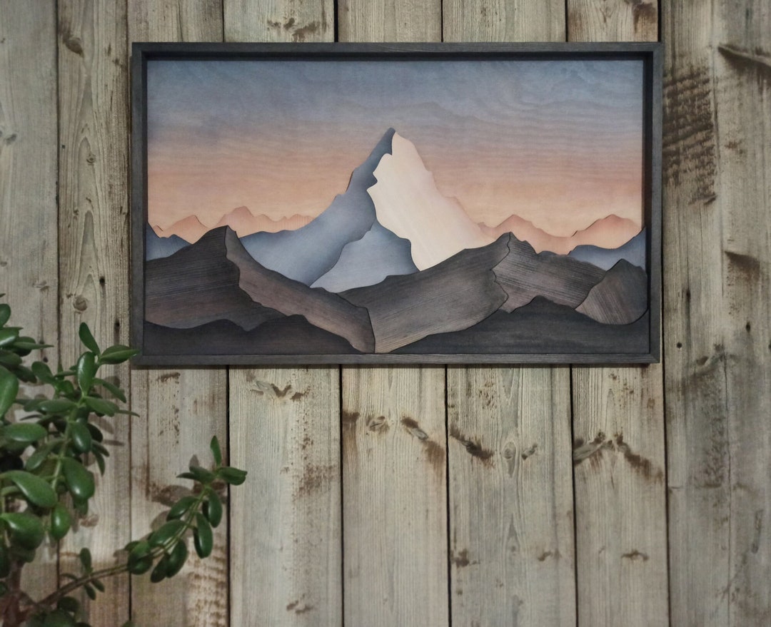 Mountains Wooden Wall Art Original Wall Artwork Modern Style Etsy