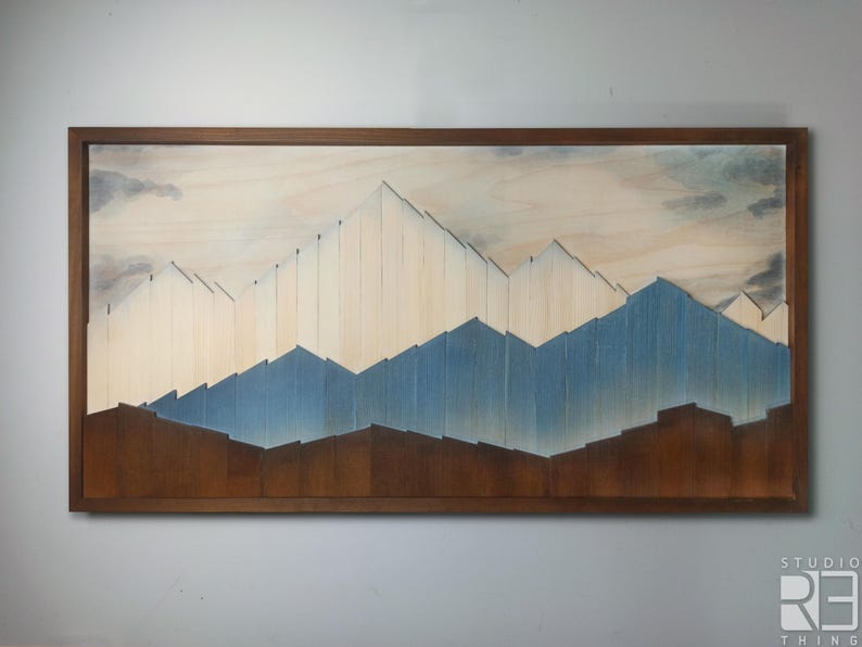 3D Wood Mountain Wall Art, Mountain Range Decor image 3