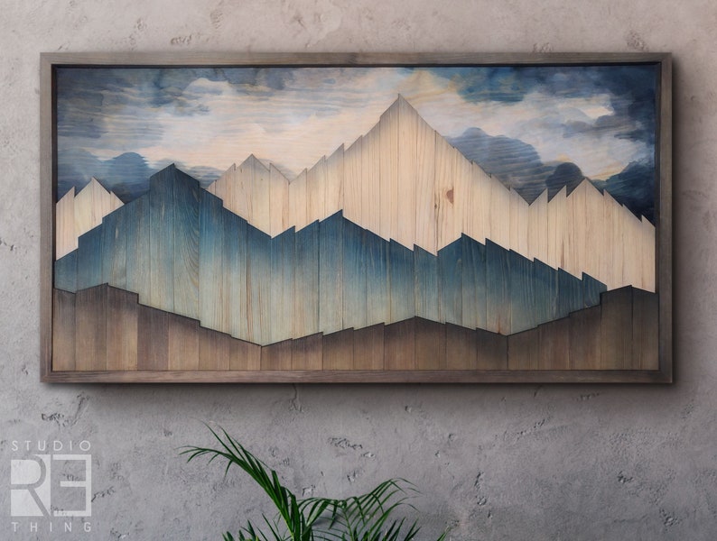 Wooden Mountains Wall Art 3D Wood Mosaic Wood mountain wall Etsy