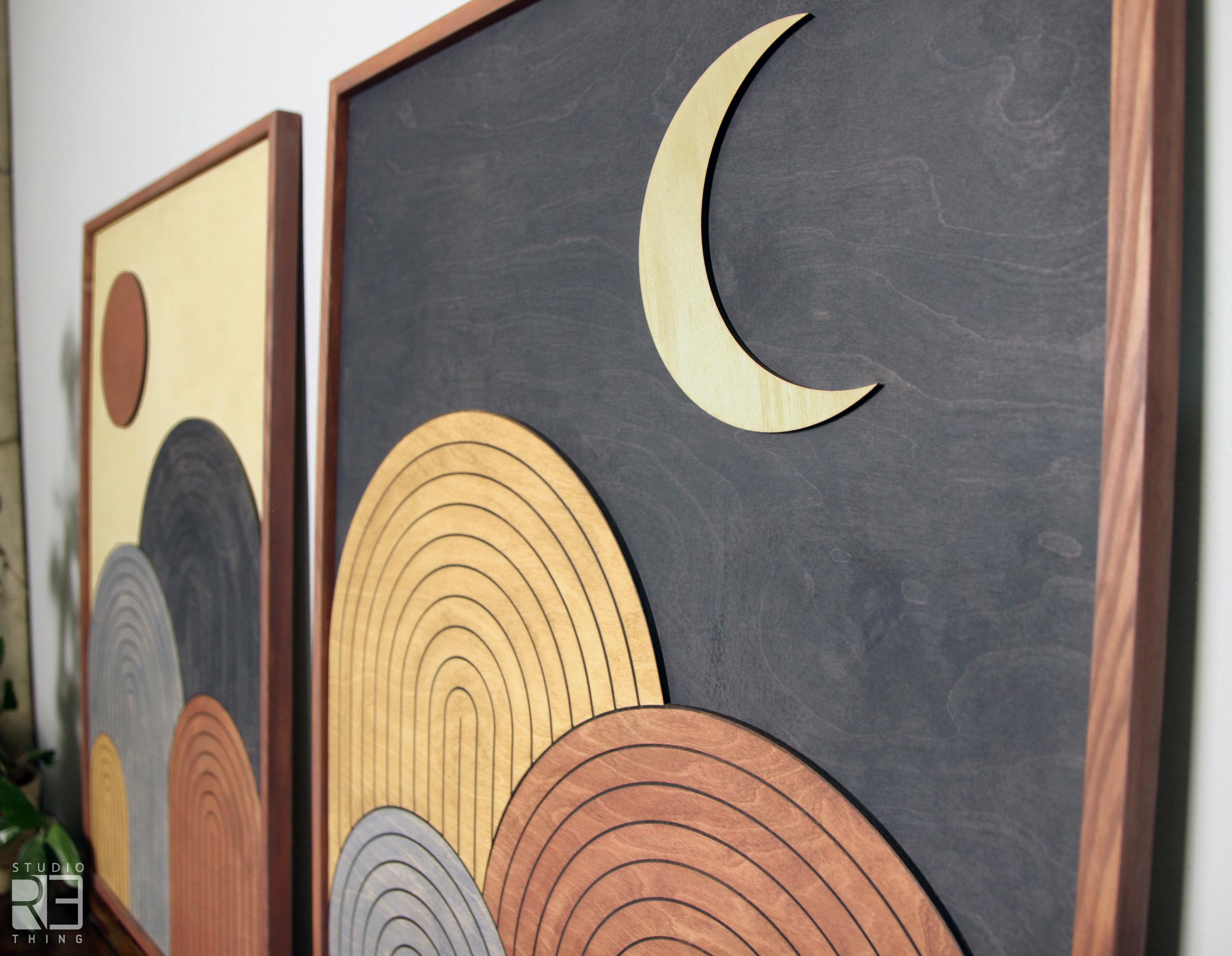 Boho Sun and Moon Wooden Wall Art Set – Mid-century Modern Decor - Etsy